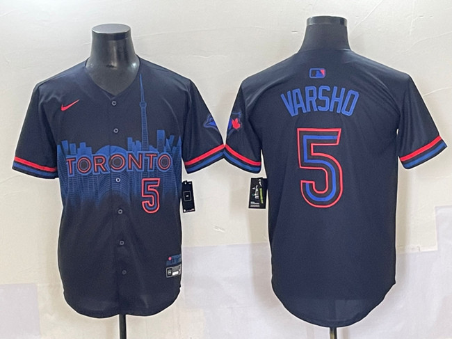 Men's Toronto Blue Jays #5 Daulton Varsho Navy 2024 City Connect Limited Stitched Baseball Jersey Men's Toronto Blue Jays #5 Daulton Varsho Navy 2024 City Connect Limited Stitched Baseball Jersey